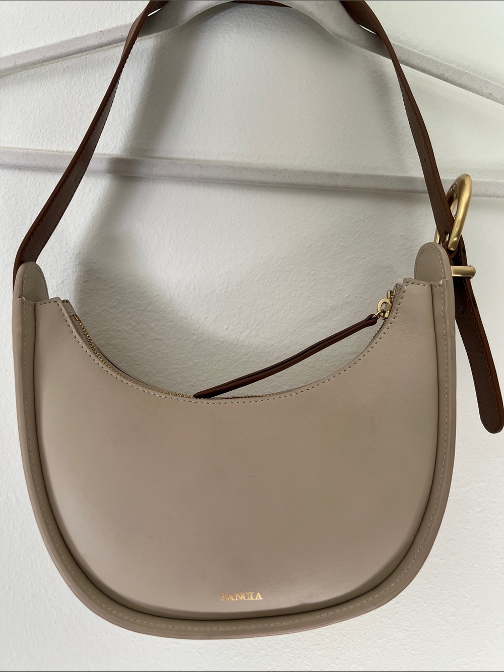 Sancia Cream and Tan Yvette Leather Shoulder Bag